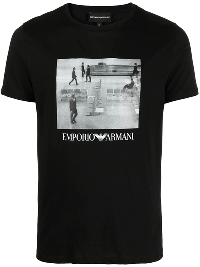 Shop Emporio Armani Photograph-print Cotton T-shirt In Black