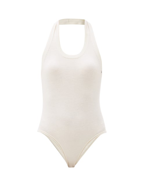 Extreme Cashmere No 137 Swim Halterneck Stretch Cashmere Bodysuit In Cream Modesens