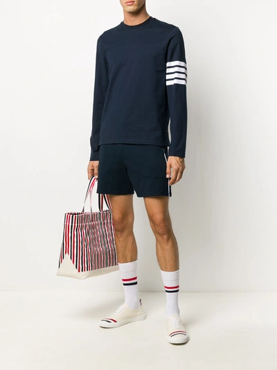 Shop Thom Browne Cotton Crewneck Sweater In Blue