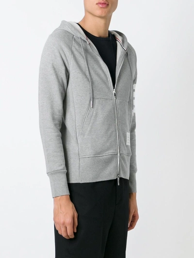 Shop Thom Browne Cotton Zip Up Sweatshirt In Grey