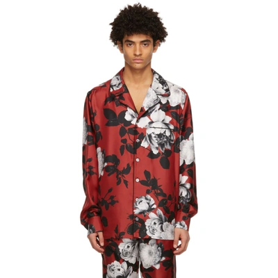 Shop Dolce & Gabbana Red Silk Camellia Print Pyjama Shirt In Hs2qo Camelie Fdo.r