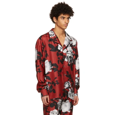 Shop Dolce & Gabbana Red Silk Camellia Print Pyjama Shirt In Hs2qo Camelie Fdo.r