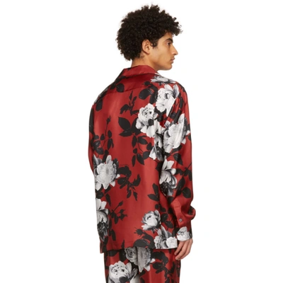 Shop Dolce & Gabbana Red Silk Camellia Print Pyjama Shirt In Hs2qo Camelie Fdo.r
