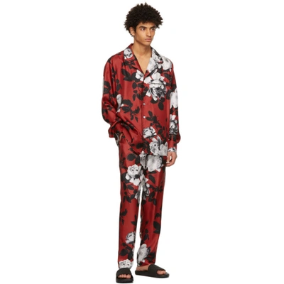 Shop Dolce & Gabbana Red Silk Camellia Print Pyjama Shirt In Hs2qo Camelie Fdo.r