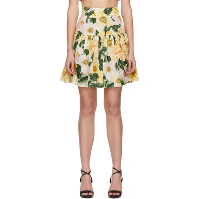 Shop Dolce & Gabbana Yellow Camellia Print Circle Skirt In Hf2ah Yello