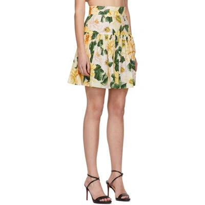 Shop Dolce & Gabbana Yellow Camellia Print Circle Skirt In Hf2ah Yello