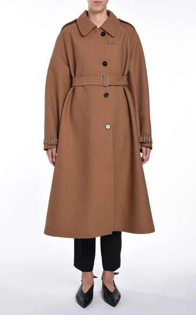 Shop Jil Sander Women's Wool-cotton Blend A-line Trench Coat In Brown