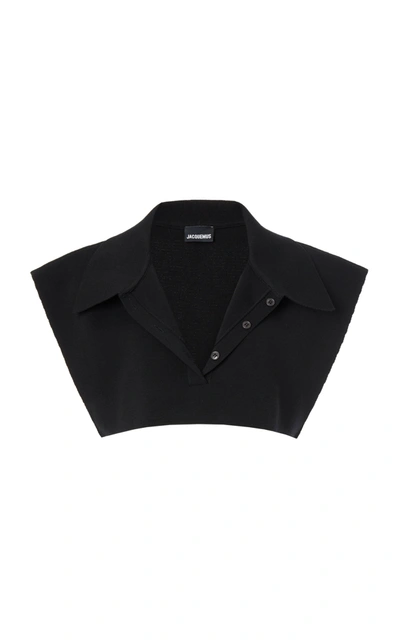 Shop Jacquemus Women's Santon Cotton-blend Cropped Polo Shirt In Black