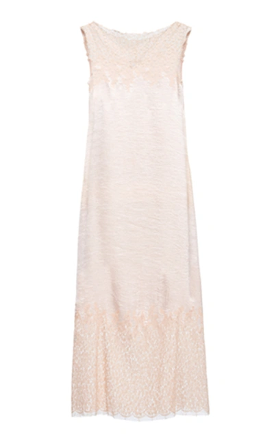 Shop Prada Women's Lace-trimmed Washed Satin Midi Dress In Neutral