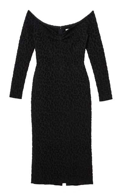 Shop Carolina Herrera Women's Leopard-jacquard Off-the-shoulder Midi Dress In Black