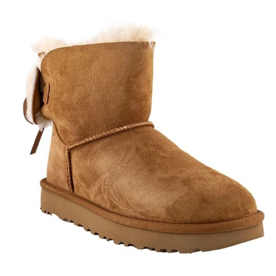 Ugg Mini Bailey Bow Low Heels Ankle Boots In Leather Color Suede In Light  Brown | ModeSens