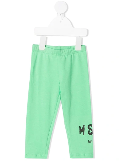 Shop Msgm Logo Print Leggings In Green