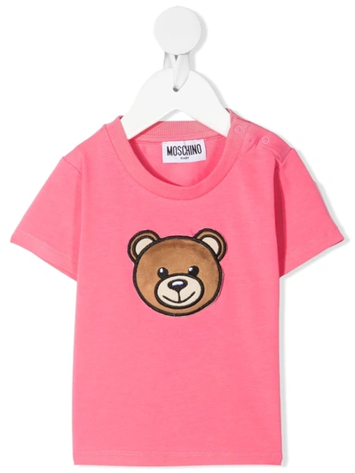 Shop Moschino Signature Teddy Logo Applique T-shirt In Pink