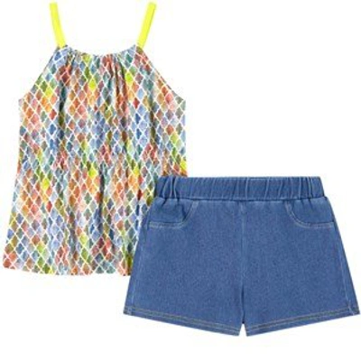 Shop Mayoral Blue Printed Shorts Set In Yellow