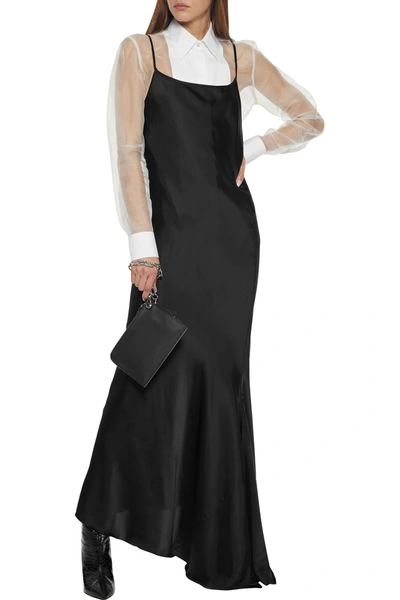 Shop Ann Demeulemeester Asymmetric Satin Maxi Slip Dress In Black