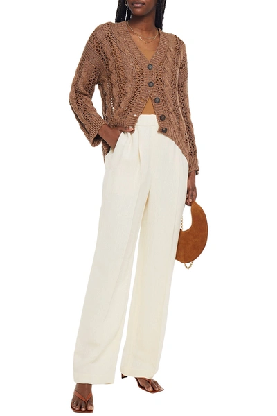 Shop Brunello Cucinelli Pleated Twill Wide-leg Pants In Cream