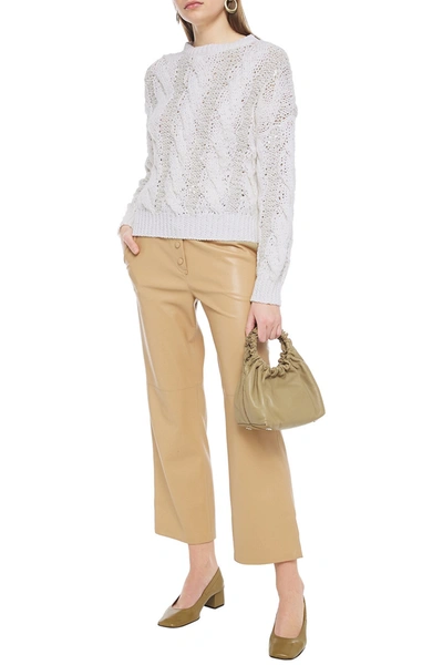 Shop Brunello Cucinelli Sequin-embellished Cable-knit Jute-blend Sweater In Cream