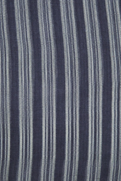 Shop Brunello Cucinelli Frayed Striped Cashmere-gauze Scarf In Midnight Blue