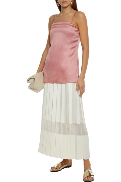 Shop Brunello Cucinelli Bead-embellished Silk-blend Satin Camisole In Antique Rose