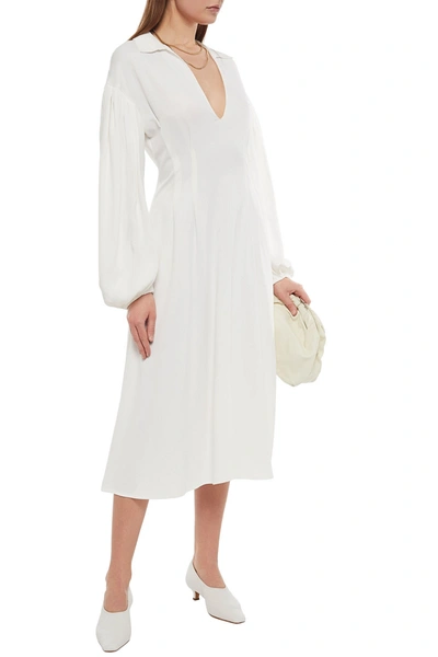 Shop Khaite Farrely Crepe De Chine Midi Dress In Off-white