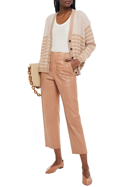 Shop Brunello Cucinelli Textured-leather Straight-leg Pants In Sand