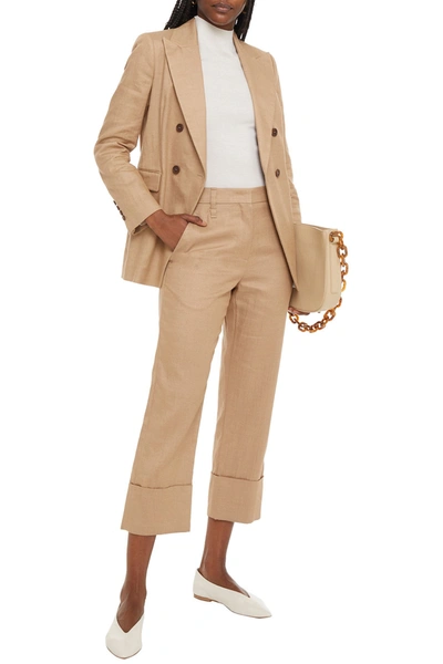 Shop Brunello Cucinelli Cropped Twill Straight-leg Pants In Sand