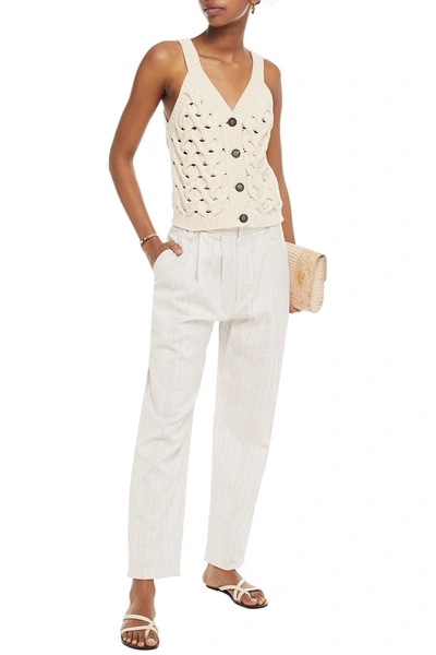 Shop Brunello Cucinelli Pleated Pinstriped Cotton-blend Straight-leg Pants In Ivory