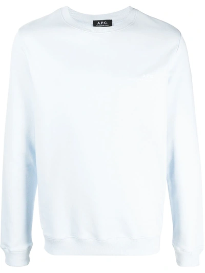 Shop Apc Logo-print Cotton Sweatshirt In Blue