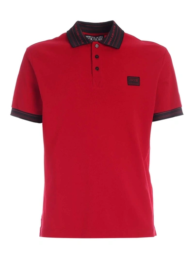 Shop Versace Jeans Couture Lettering Logo Detail Polo Shirt In Red