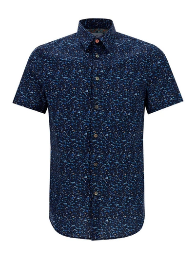 Shop Paul Smith Short Sleeve Printed Shirt In Dark Blue
