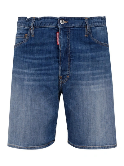Shop Dsquared2 Faded Effect Denim Shorts In Medium Wash