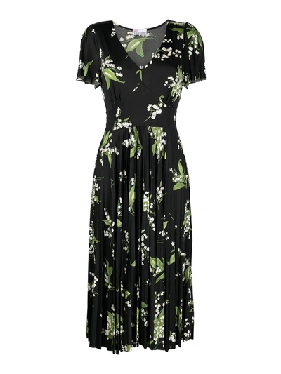 Shop Red Valentino Floral Printed Dress In Black