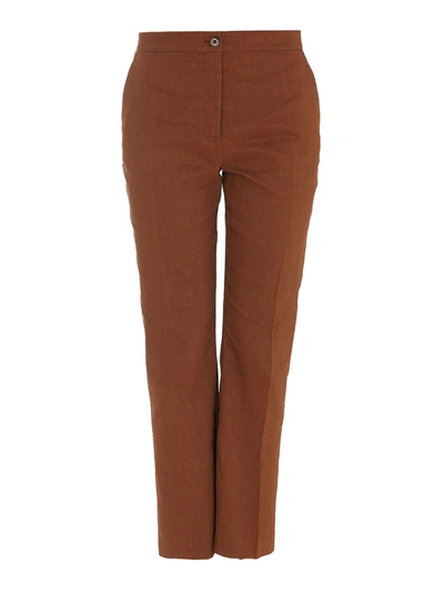 Shop Pinko Solo Linen Blend Trousers In Brown