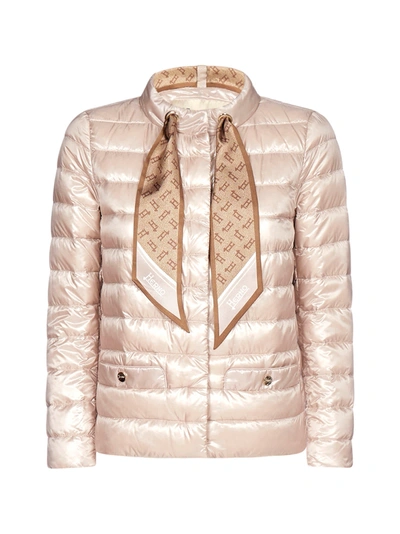 Shop Herno Monogram Print-foulard Quilted Nylon Down Jacket In Rosa Cipria