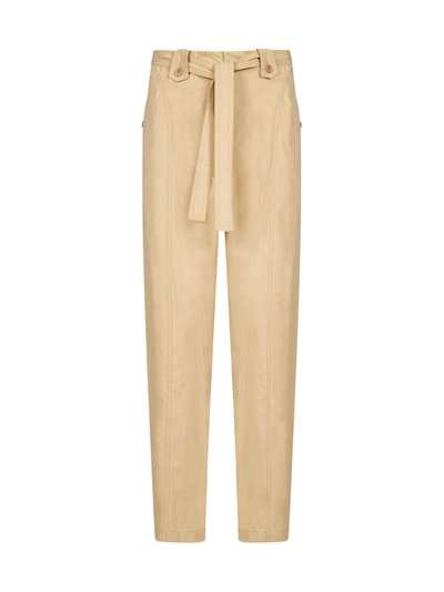 Shop Kenzo Belted Cotton Trousers In Beige