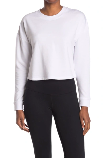 Shop 90 Degree By Reflex Terry Brushed Solid Cropped Sweatshirt In White