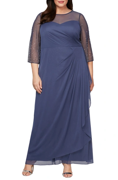 Shop Alex Evenings Beaded Sleeve A-line Gown In Wedgewood