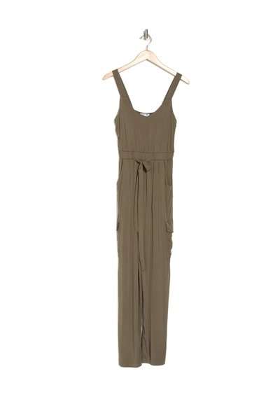 Shop Rd Style Stretch Tie Waist Jumpsuit In Moss