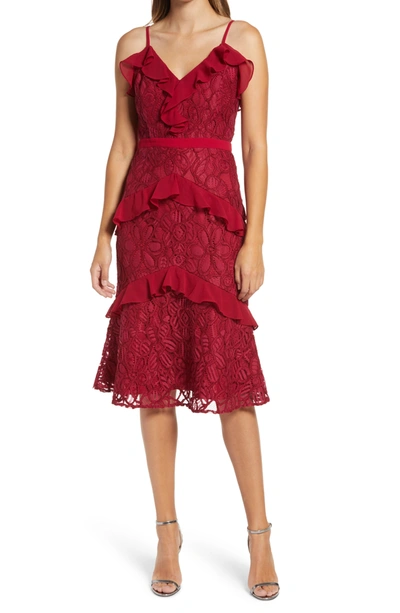 Shop Adelyn Rae Enslie Embroidered Lace Dress In Cherry