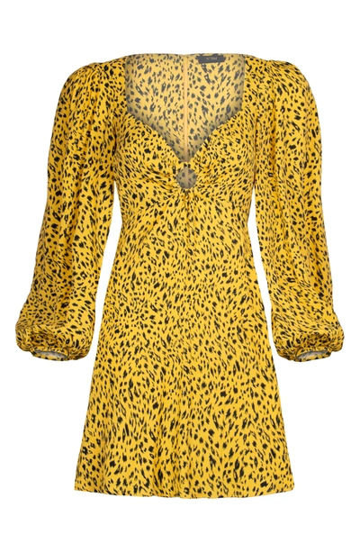 Shop Afrm Art Print Long Sleeve Mini Dress In Gold Leopard