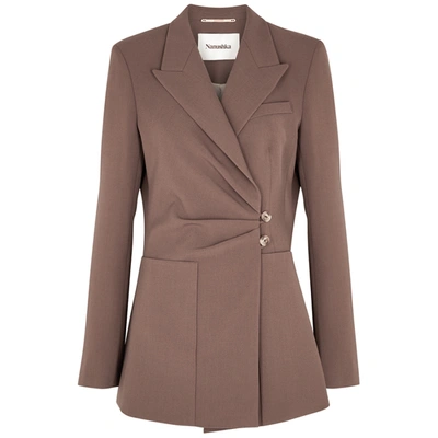 Shop Nanushka Leda Brown Ruched Cady Blazer In Dark Brown