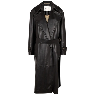 Shop Nanushka Amal Black Faux Leather Trench Coat