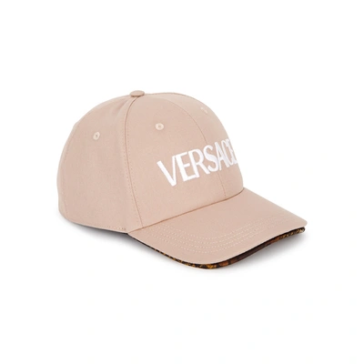 Shop Versace Sand Logo-embroidered Cotton Cap In Beige