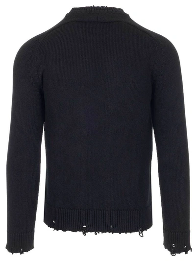 Shop Saint Laurent Destroyed Knit Sweater In Black