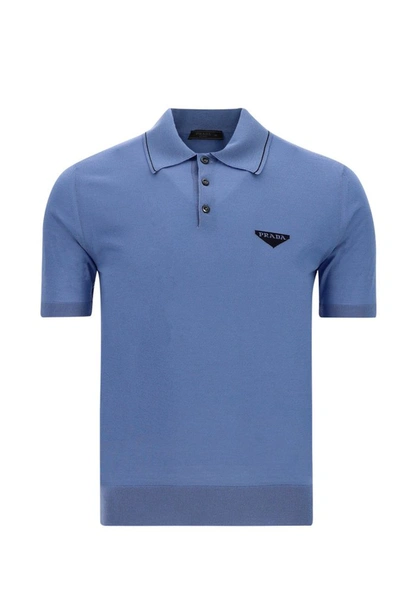 Prada Men's Embroidered Shirt (Sky Blue)