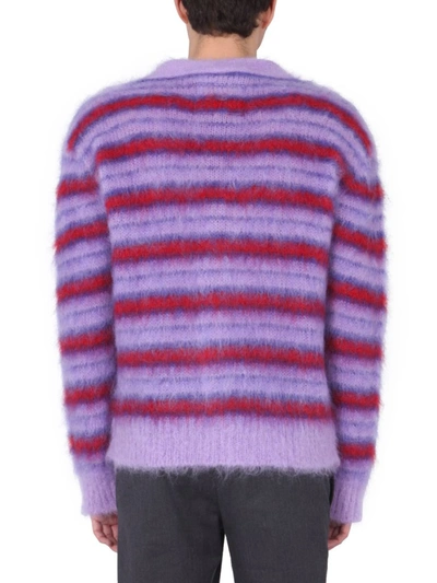 Shop Marni Striped Cardigan In Purple