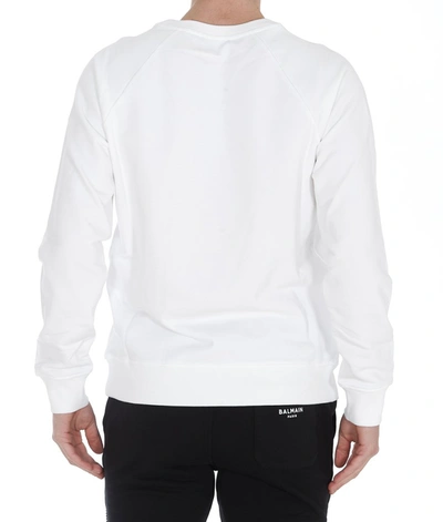 Shop Balmain Flocked Logo Crewneck Sweatshirt In White