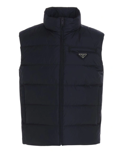 Shop Prada Logo Plaque Padded Vest In Blue