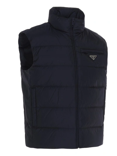 Shop Prada Logo Plaque Padded Vest In Blue