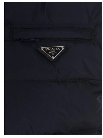 Shop Prada Logo Plaque Padded Vest In Blue